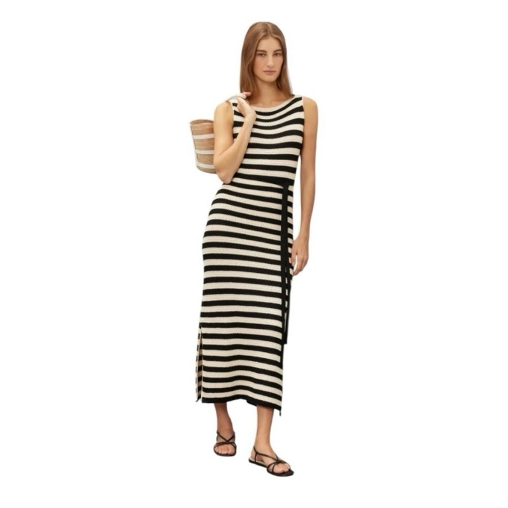 Jason Wu Striped Knit Midi Dress Sleeveless Black and Ivory Cotton Blend Small
